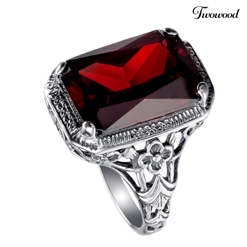 Cincin Berlian Imitasi Warna Merah Gaya Vintage Untuk Pernikahan