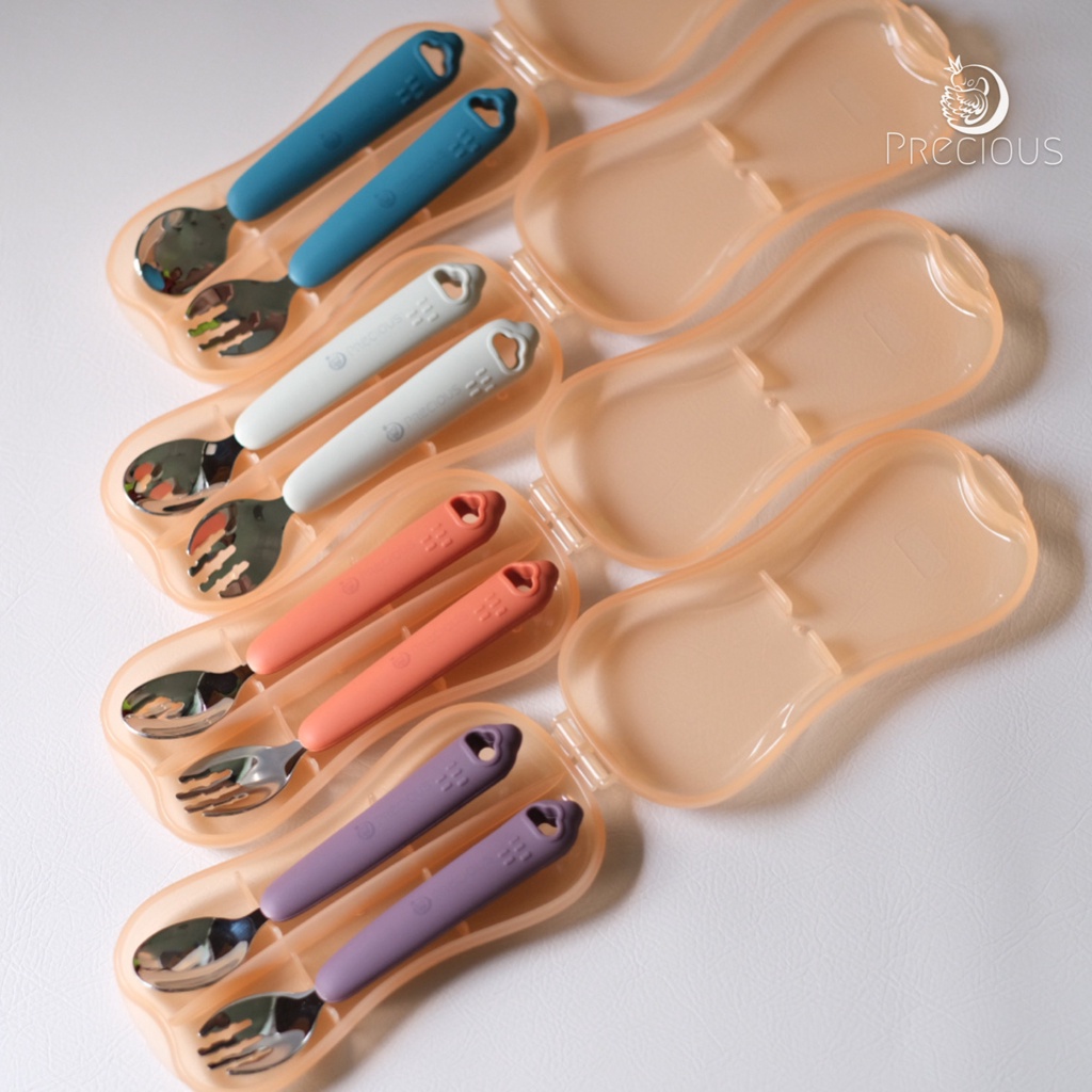 Precious Premium Stainless Steel Spoon and Fork with Silicone Handle Free Case | Set Sendok Garpu Stainless Silikon