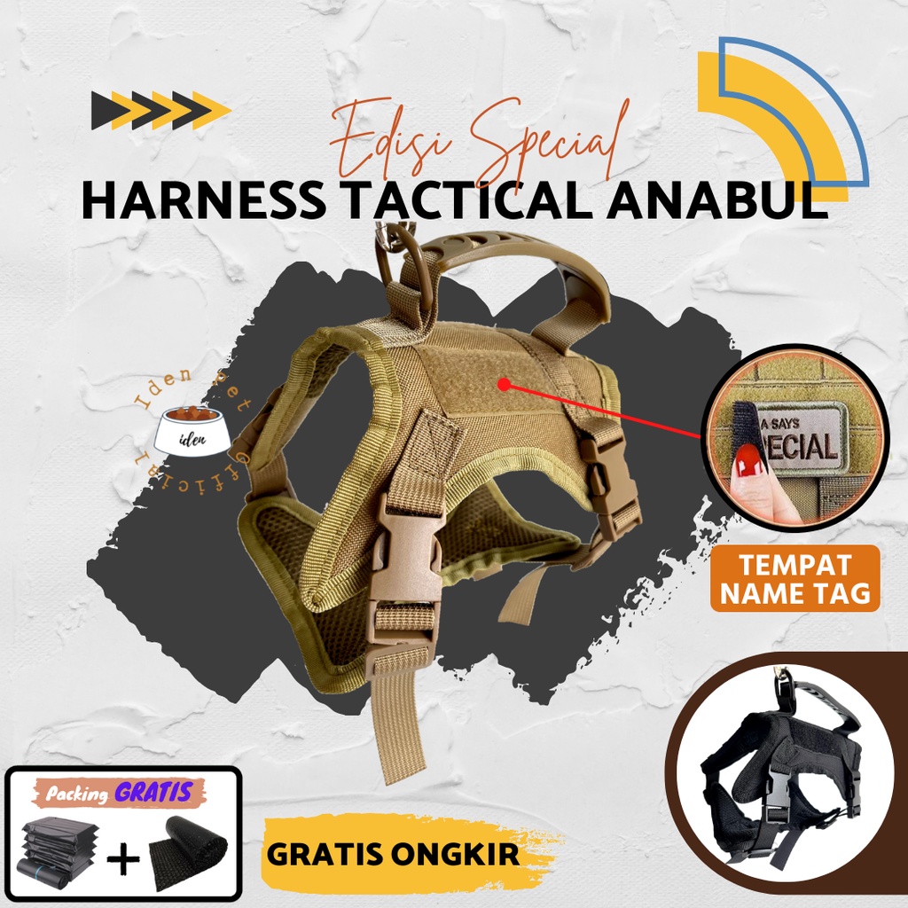 Harness Kucing Besar Tactical Rompi Anjing Kecil Custom Tag Nama Harnes Tali Tuntun Cat Dog Vest