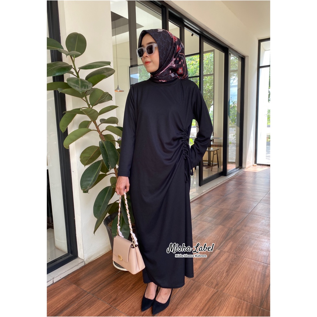 (BISA COD) Lilly Dress Tali Serut Samping Bahan Knit Rib Premium By Misha Label / knit dress / slim dress / long dress / dress tali serut / dress knit / inner dress premium / inner dress span