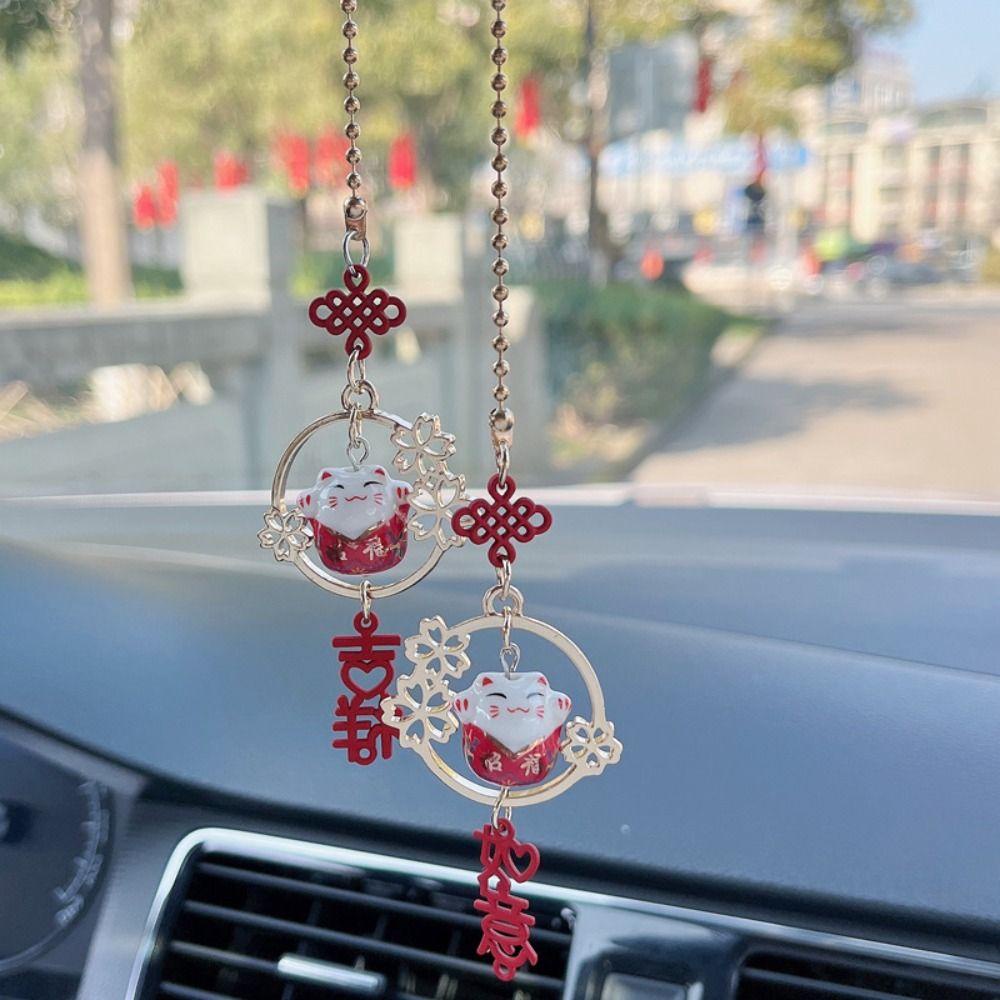 Rebuy Lucky Cat Liontin Good Luck Cute Decor Interior Mobil Hiasan Gantung Lucky Cat Charm Kartun Kucing Keramik Hiasan Mobil Dekorasi Kamar Auto Spion Pendant