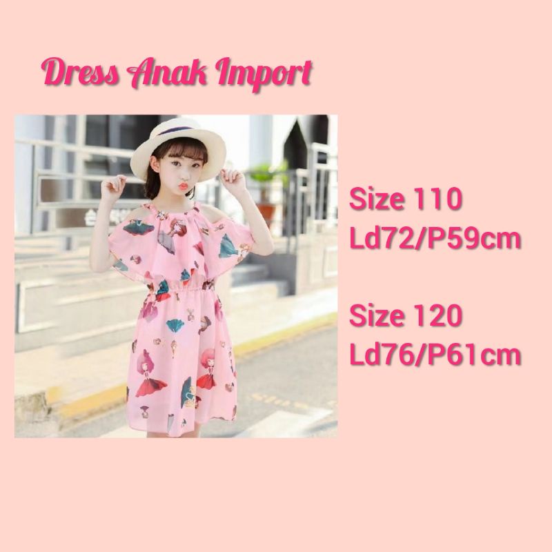 Dress Gaun Anak Perempuan Import Siffon 1-2 tahun putih hitam pink