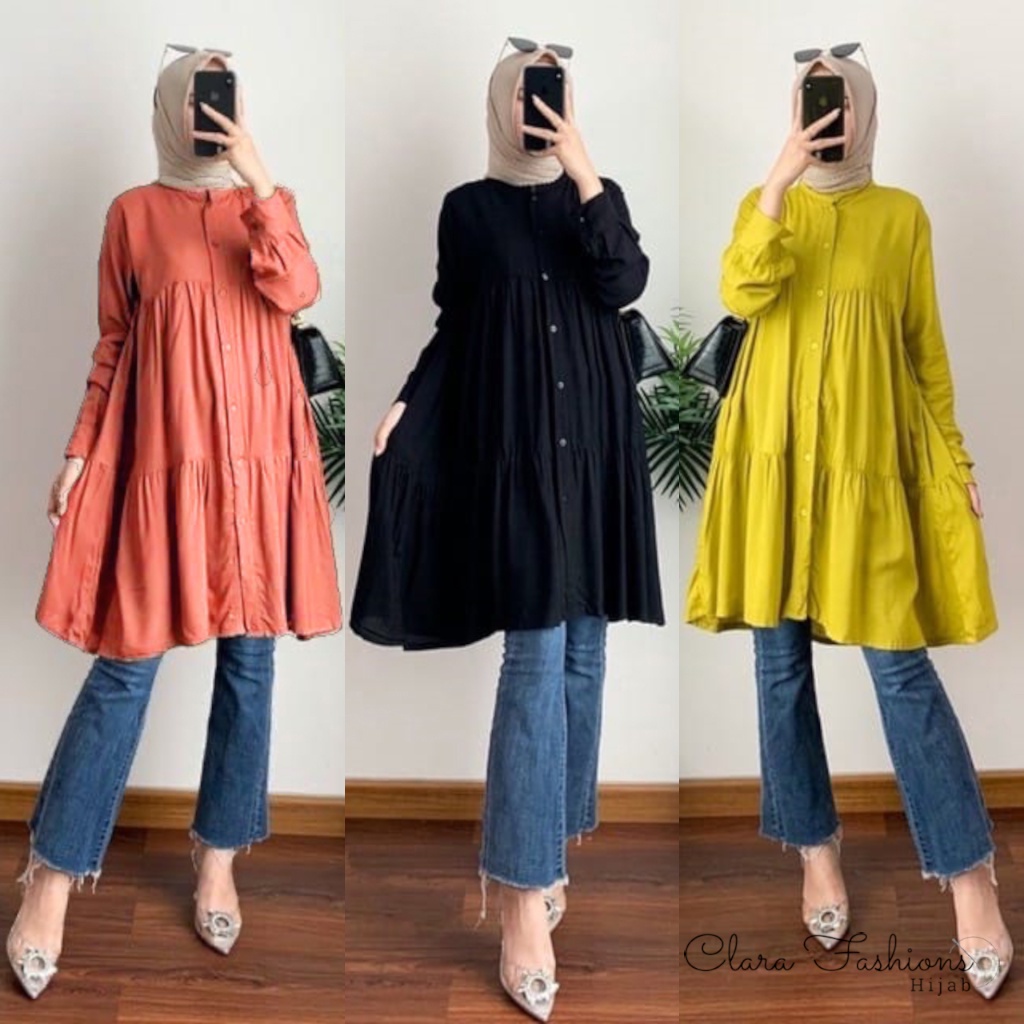 Tunik Atasan Baju Wanita Muslim Bahan Katun Rayon Baju Atasan Gamis Tunik Wanita LD 102 PB 84 LT 56 