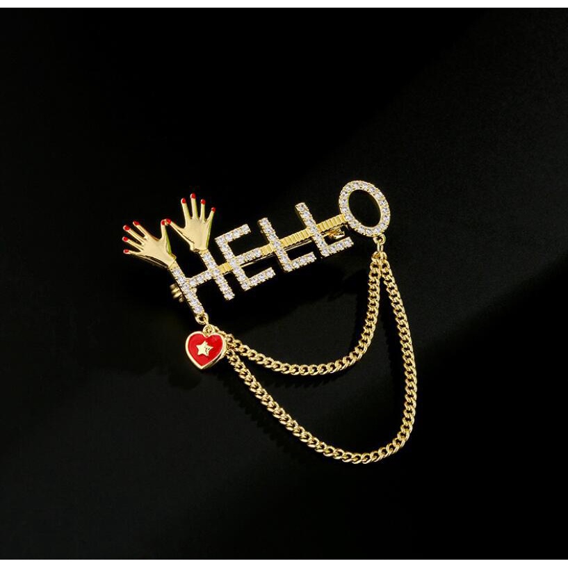 Hi hello Bros Pin Bentuk Telapak Tangan Aksen Rumbai Rantai Untuk Aksesoris Fashion Wanita