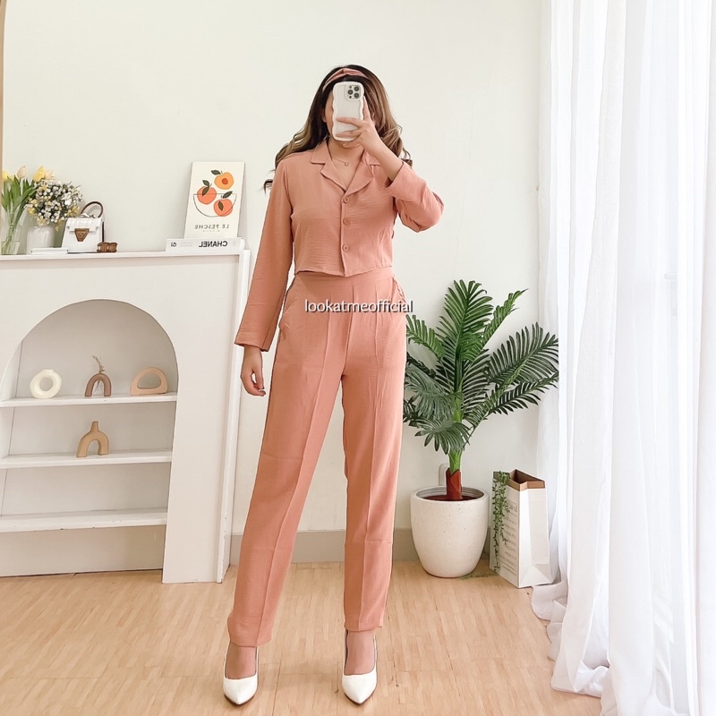 Liana Set Wanita 2in1 Bahan Crinkle Lengan Panjang 421