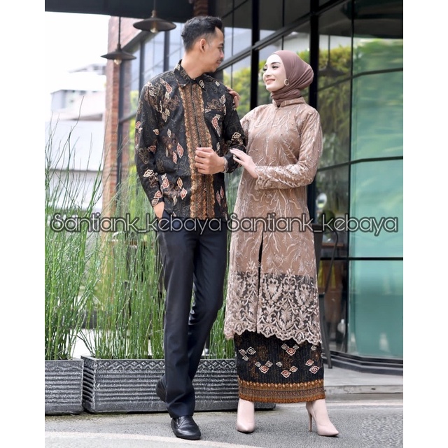 Set Kebaya Tunik Busui Couple Kemeja Batik Pria Stelan Kebaya Couple Kondangan Kebaya Tunik Model Busui Couple Kebaya Wisuda Couple Terbaru By Santiank_Kebaya