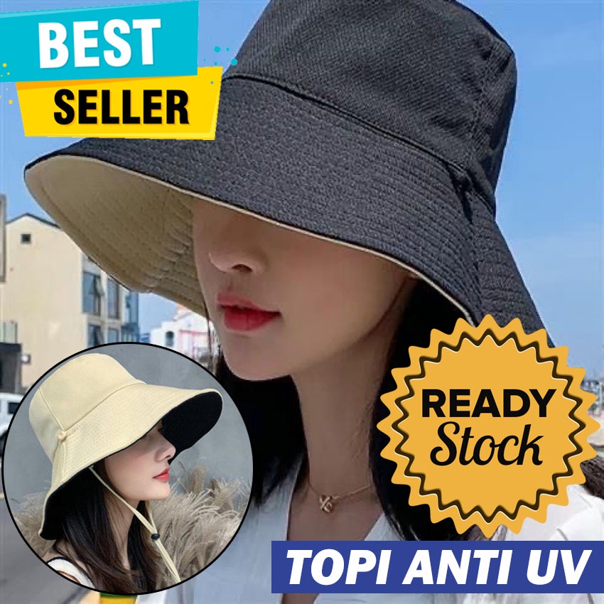 Jual Topi Pantai Wanita Anti Uv Elegan Feminim Bucket Buket Bulat Anti ...