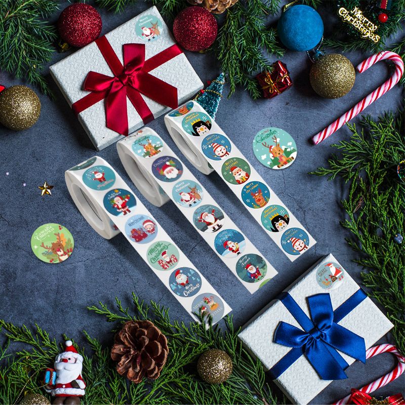 500pc Christmas sticker roll 2.5cm / label stiker natal bulat tempelan toples kue kering