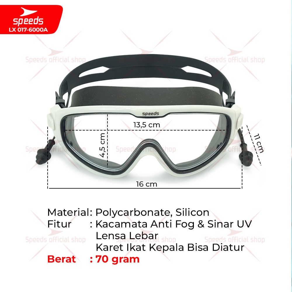 SPEEDS Kacamata Renang Dewasa Swimming Googles Remaja Anti FOG Anti UV Big Frame 017-6000 Image 2