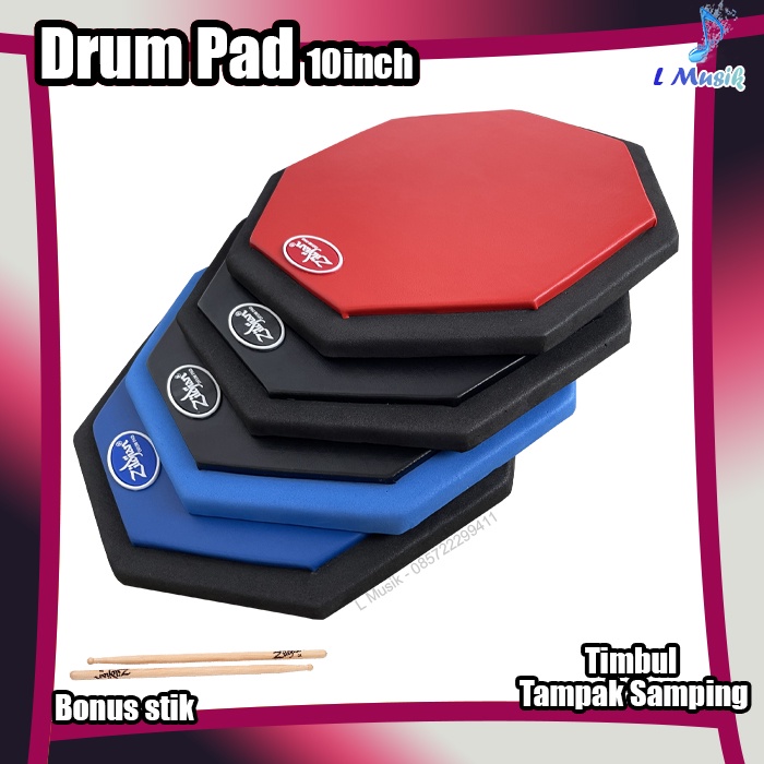 PAD DRUM 10IN BONUS STIK LATIHAN STICKING DRUM PAD