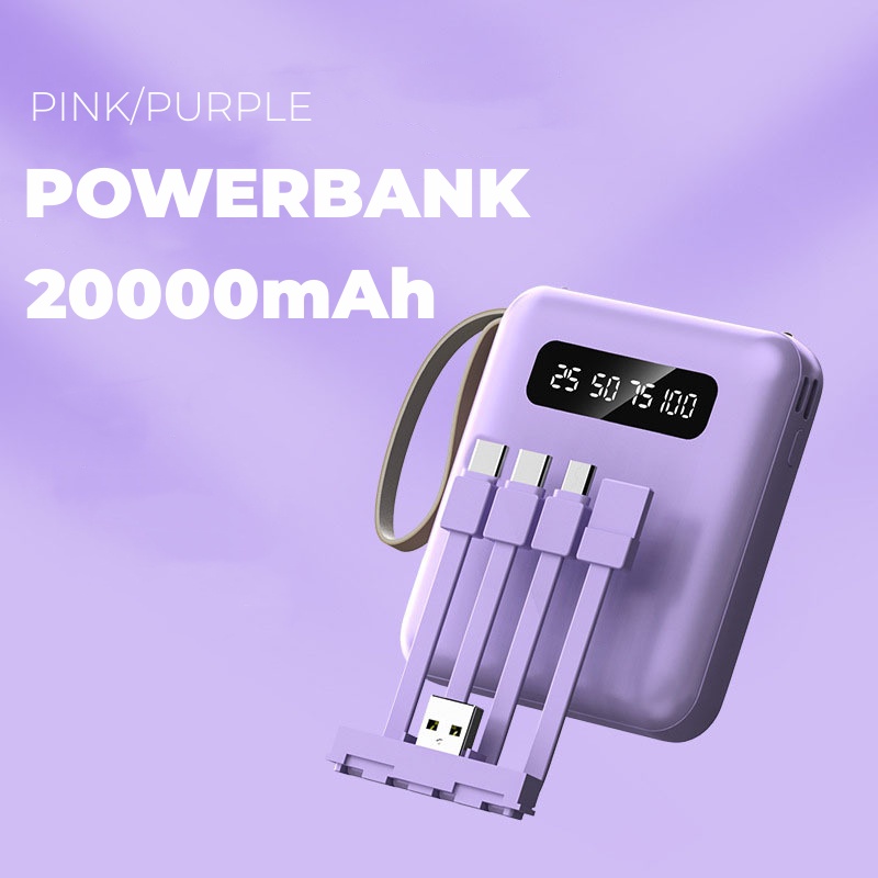 Powerbank 20000mAh Power Bank Pengisian Fast Charging 4IN1 Cable Full Capacity Mini Powerbank Portable Slim Battery(COD)