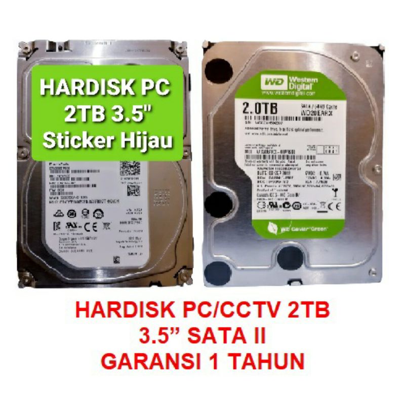 HARDISK PC 2 TB  3.5&quot; SATA II -  HARDISK KOMPUTER 2 TERA HARDISK PC 2000GB 7200RPM, WD GREEN 2TB