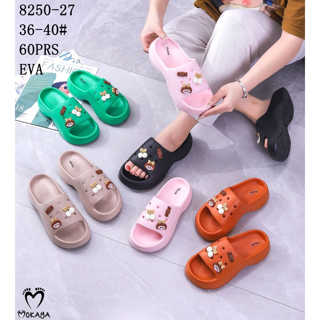 Sandal Wedges Fuji Jelly Jibbitz Wanita Platfrom Tebal Eva Colorfull Super Pretty Trendy Kekinian Import Mokaya / Size 36-40 (8250-27/8250-22)