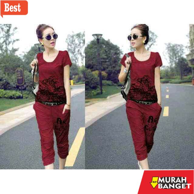 baju setelan wanita kekinian 2022 STELAN BAJU WANITA / SETELAN KAOS CEWEK MURAH TIGER MAROON