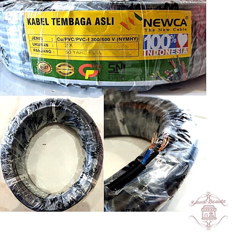 Kabel NYMHY Newca 2x0,75x1,5x50Yard Hitam (SNI / Kawat Tembaga) Isi 5 roll/krg