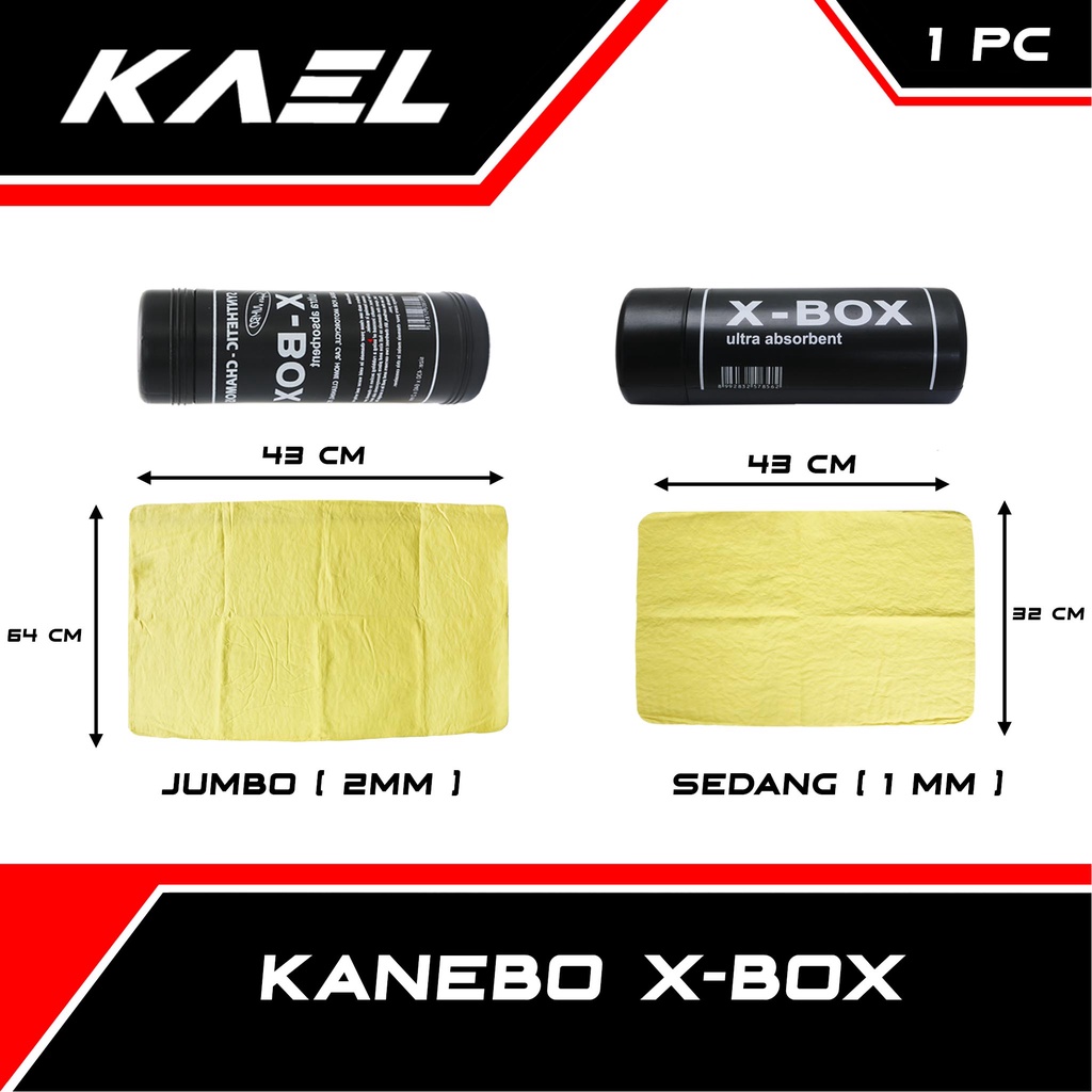 Lap Kanebo X-BOX High Quality Sedang-Jumbo Dengan Tabung Daya Serap Tinggi Tidak Mudah Sobek Berserat-Serat Canebo Chamois Serbaguna Mobil-Motor Botol