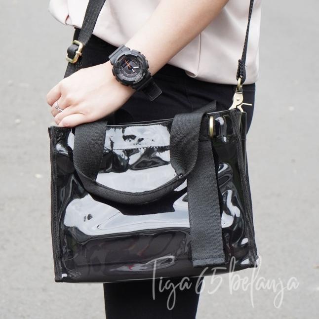 TAS MIKA / TAS TRANSPARAN / TAS SELEMPANG MIKA / TAS MIKA NEW NORMAL - Hitam