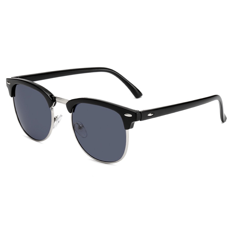 Kacamata Hitam Pria / Wanita Model Retro Half Frame Untuk Musim Panas