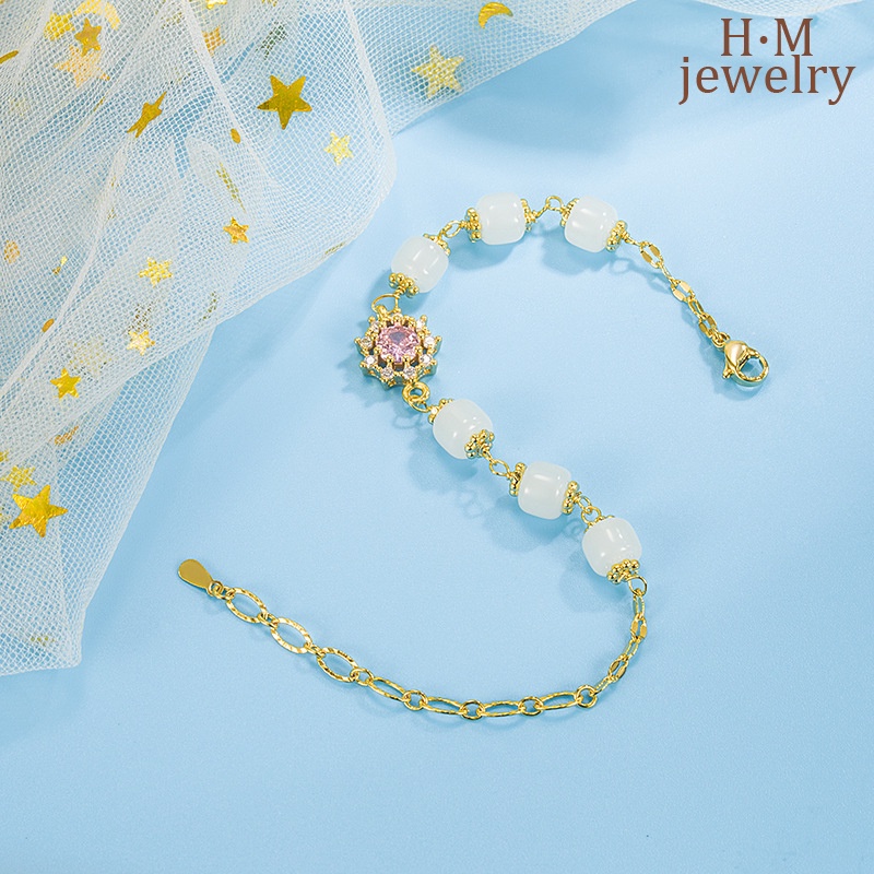 Gelang Tangan Hetian Retro Elegan Hias Zircon AAA Warna Pink Untuk Wanita 2022