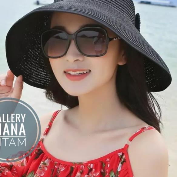 topi lebar rajut import - Hitam