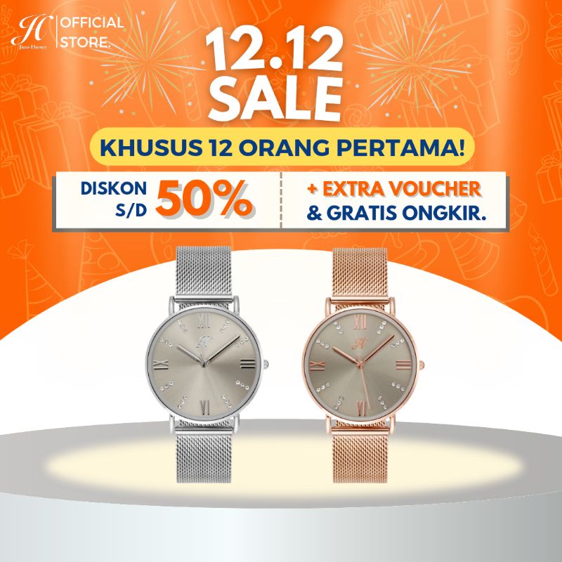 JAM TANGAN ANALOG TALI STRAP STAINLESS PASIR MESH WANITA ANTI AIR TYPE 2067 BY JIMS HONEY ORIGINAL M