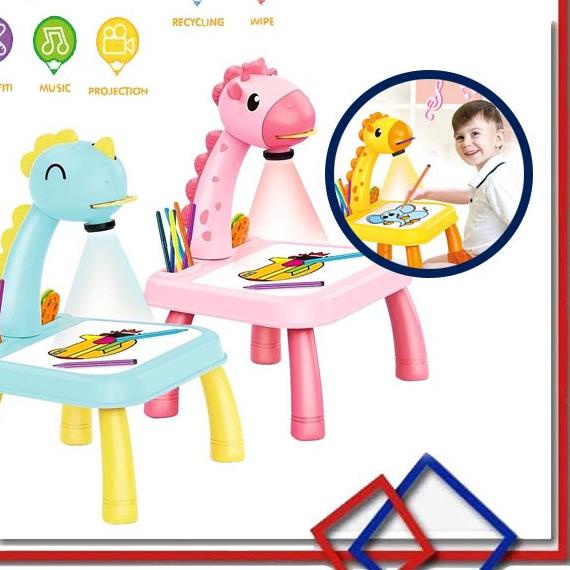 KUKE Meja Gambar Anak Proyektor / Mainan Edukasi / Meja Belajar Anak - Mahkota Pink