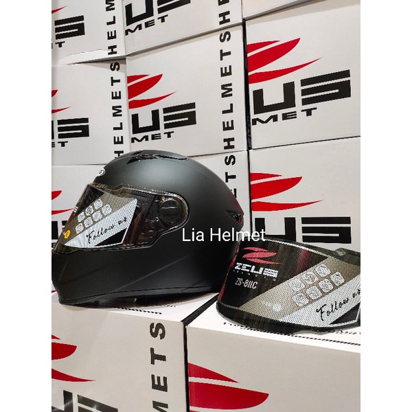 Helm Zeus 811C Flat Visor Matt Black / Helm full face zeus 811C flat visor / helm ZS811C hitam doff 