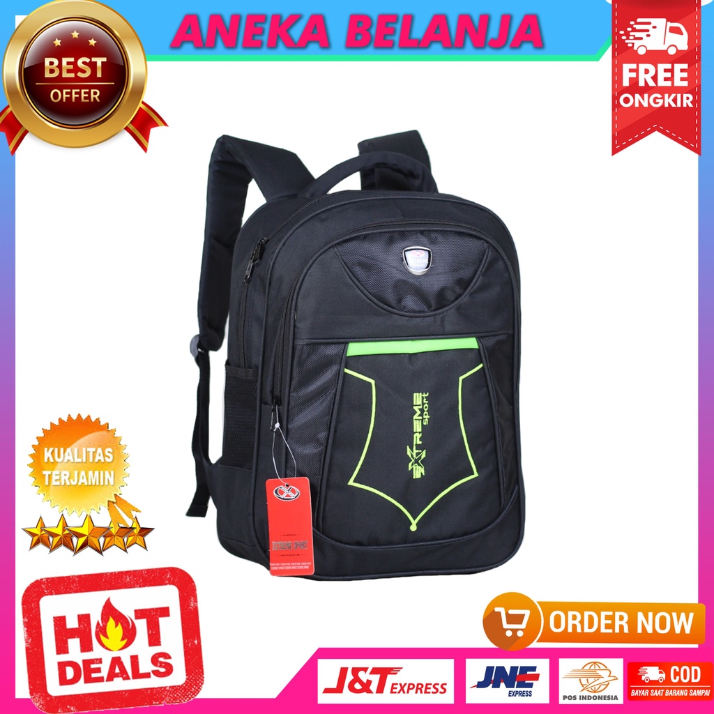 Tas Punggung Cowok Cewek Ransel Sekolah Keren Tas Model Extreme Shield List Hijau Murah Elegan Free Raincover