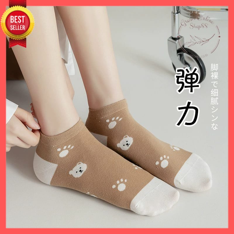 GOS - E111 - Kaos Kaki Pendek - Kaos Kaki Wanita Motif Beruang Lucu - Kaos Kaki Pendek Ankle Sock Women Socks