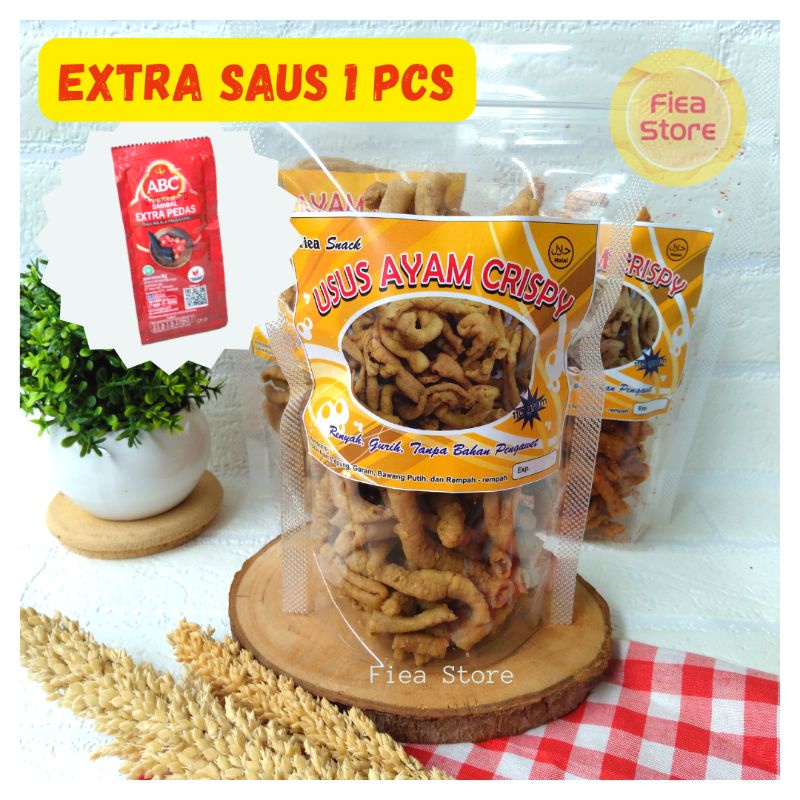 

USUS AYAM CRISPY 110 Gram EXTRA Saus Sambal 1 Pcs / Keripik Usus Ayam Gurih dan Renyah