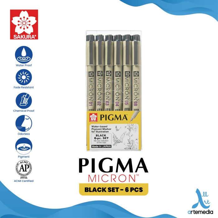 

Drawing Pen Sakura Pigma Micron Set 6 Pigment Ink Pulpen Gambar