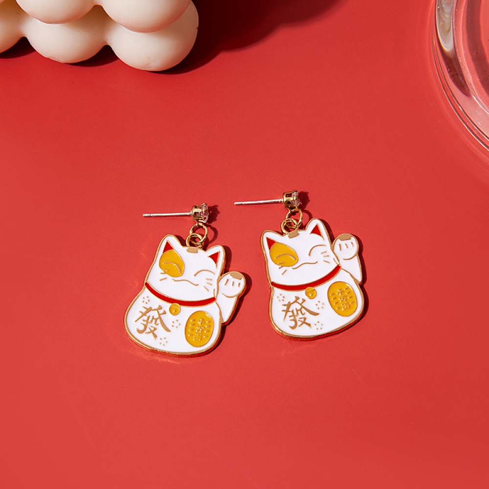 Anting Tusuk Gantung Wanita Bahan Sterling Silver 925 Desain Kucing Kartun Gaya Cina Untuk Hadiah