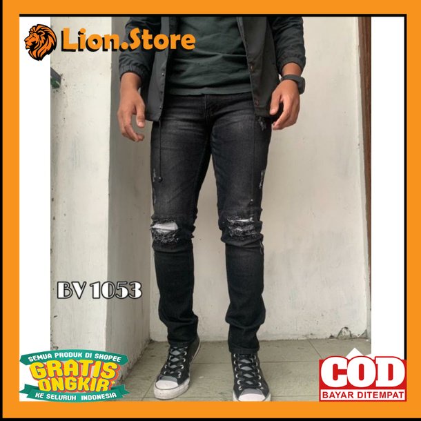 CELANA JEANS SOBEK KEREN KEKINIAN /CELANA JEANS PANJANG PRIA SOBEK SLIMFIT IMPORT CELANA PRIA BLACK 