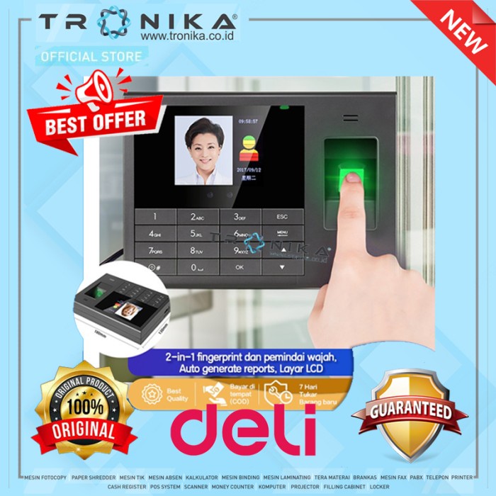 MESIN ABSENSI Deli Face Recognition Attendance Machine E3765 | GARANSI