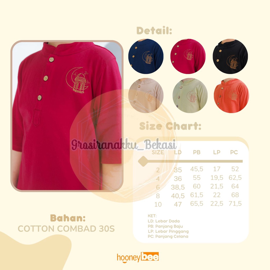 Setelan Koko Anak Habibi Junior Hooneybee  Warna Maroon Size 2-10 TAHUN