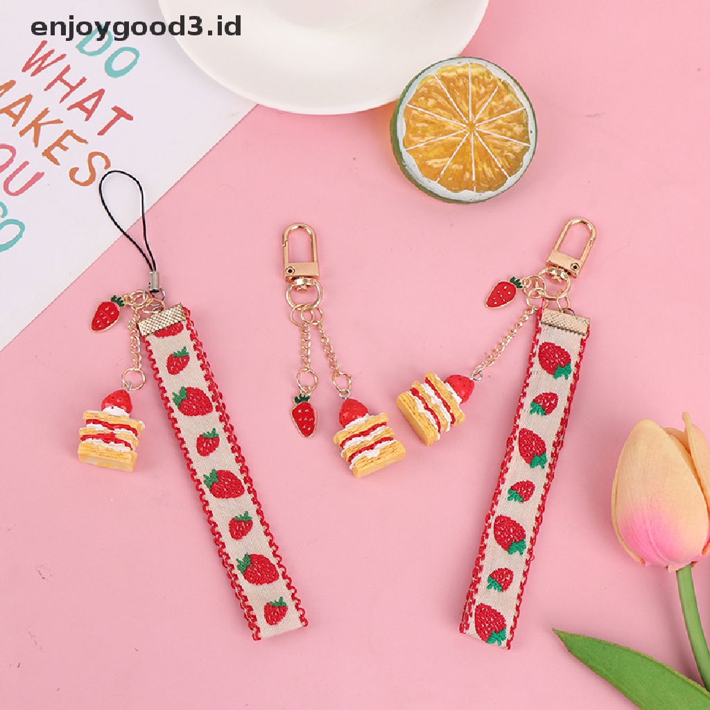 1 Pc Tali Lanyard Dengan Liontin Kue Strawberry Untuk Dekorasi Ponsel