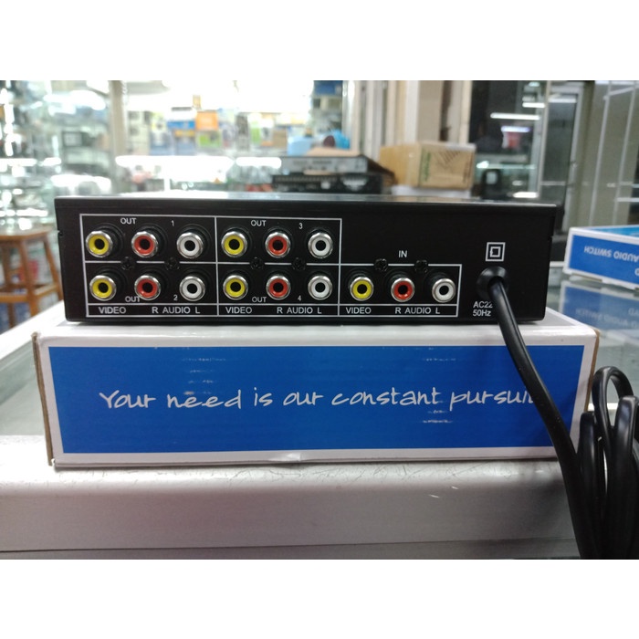 VIDEO AUDIO AMP SPLITTER RAYDEN SB-104VA PEMBAGI RCA VIDEO IN 1.OUT 4