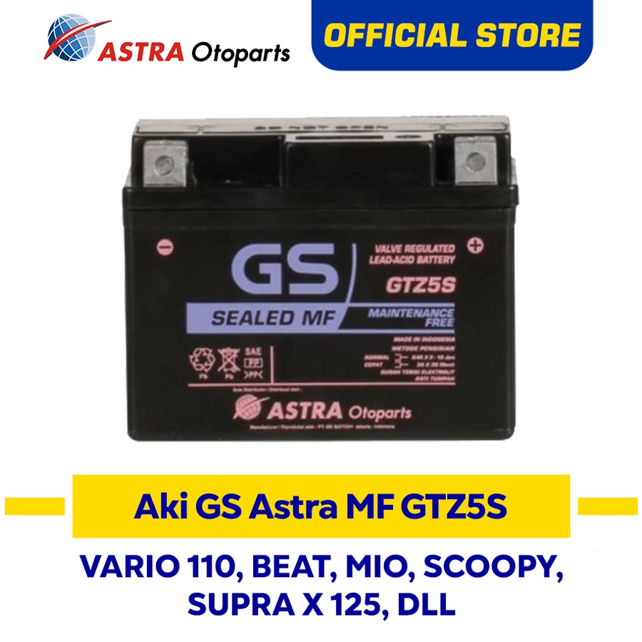 Aki Motor GS ASTRA MF Maintenance Free Kering GSMF-GTZ-5S GTZ5S Beat Vario Scoopy Mio Spacy Revo dll
