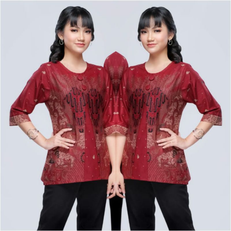 Blouse Wanita Batik Jumbo XXL XXXL Atasan Batik Wanita Big Size 4L-5L Seragam Batik Couple LR