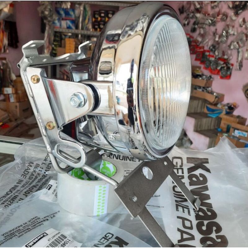 Sepaket Lampu Depan Ninja SS Bulat Batok Crum Ring Besi Bohlam Tipe H4 Plus Breket Lampu Kualitas Terbaik