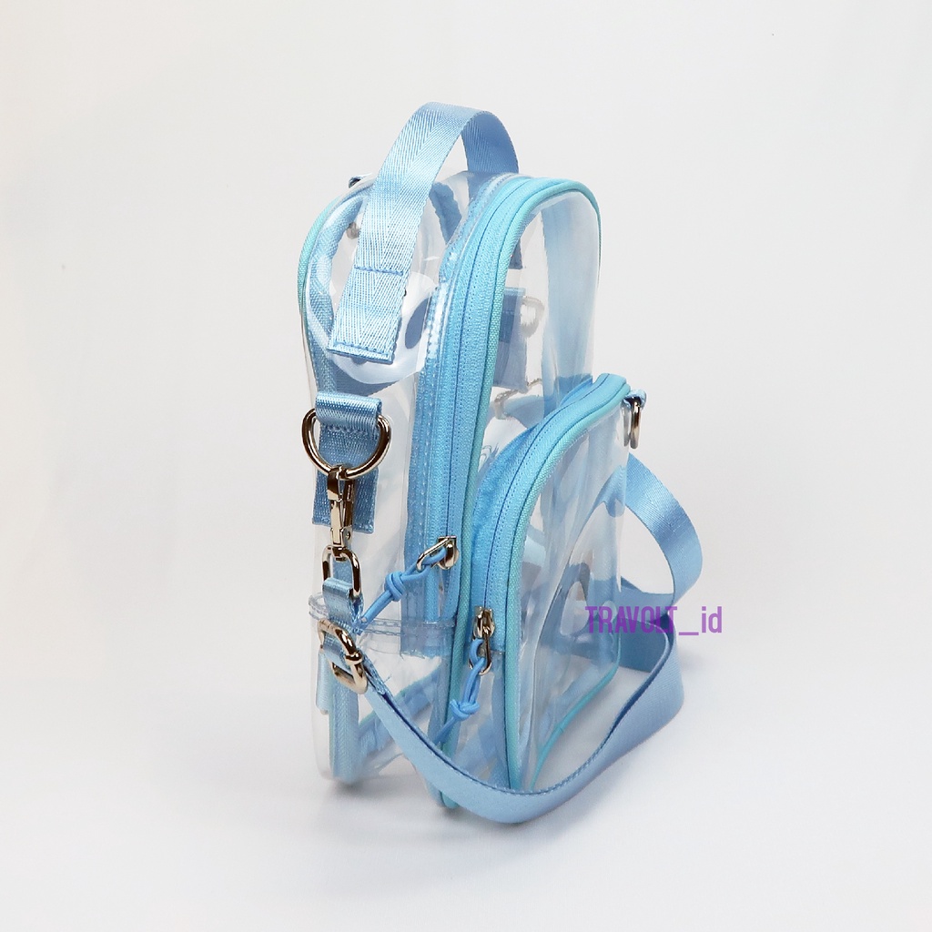 Premium Sling Bag 3in 1 - Travolt - Tas PVC Selempang ransel Transparan Blue sky - Tas PVC Mika tebal  - Tas Konser KPOP - DaeBlue