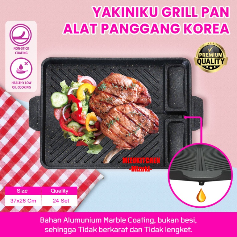 YAKINIKU GRILPAN MIZU Alat Panggang Panjang - Panci MULTI GRILL PAN Pemanggang Anti Lengket Tebal Premium Panggangan Serbaguna Tanpa Arang