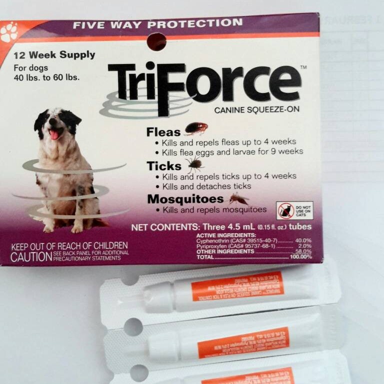 Obat tetes kutu anjing Triforce Flea Tick 40-60 Lbs 18-28 Kg Per BOX isi 3 tube