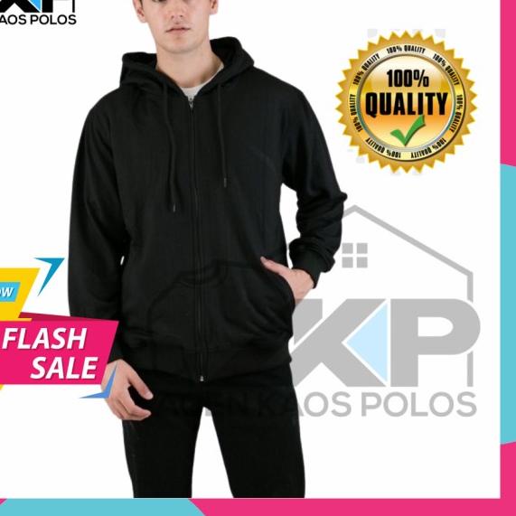 Jaket Sweater Polos Hoodie Zipper/Resleting Hitam - Hitam, M