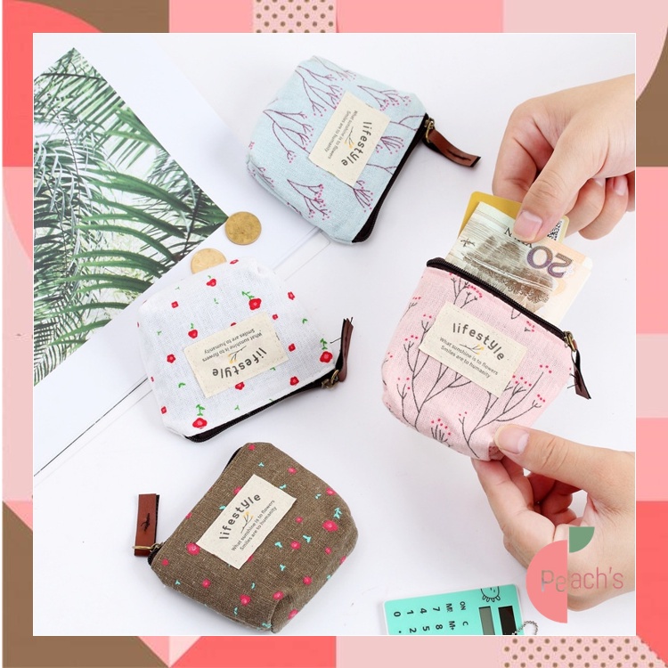 PEACH - Dompet Serbaguna Sleting Motif Bunga / Dompet Koin / Dompet Perhiasan / Dompet Koin Lifestyl