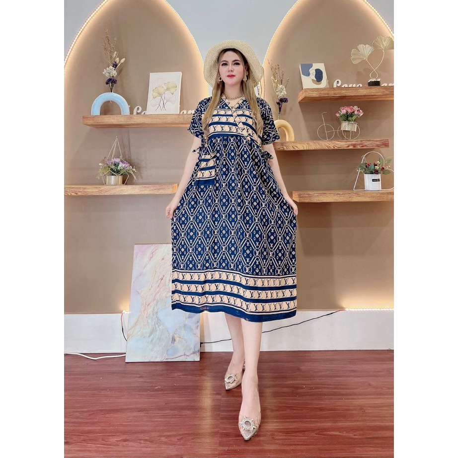 Young Lex - Dress Wanita Jumbo Chibi Cede Rayon Premium Daster Kekinian Lengan Pendek Busui Baju Batik Wanita LD 110 cm