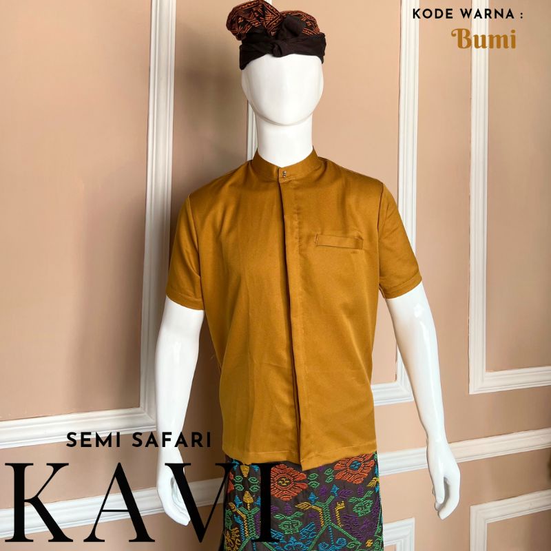 Baju Atasan Kemeja Lengan Pendek Pria Semi Safari Bali Polos Kavi