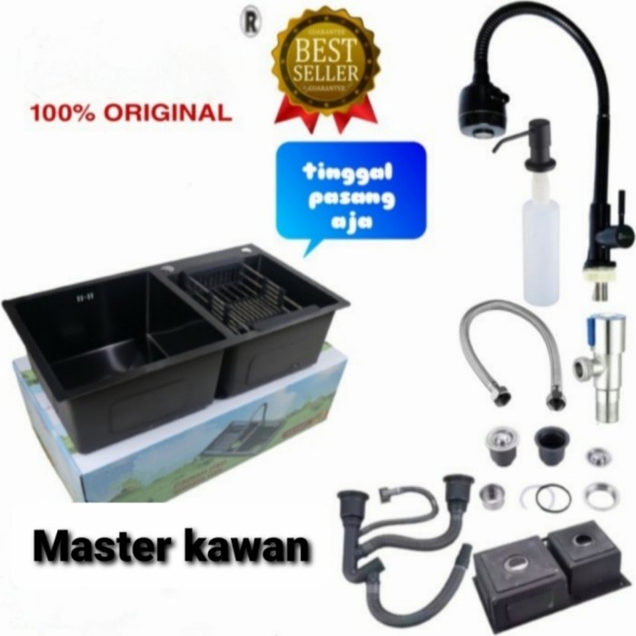 

><><><] Paket Lengkap Kitchen Sink ONAN 7541 Hitam Komplit + Kran Fleksibel