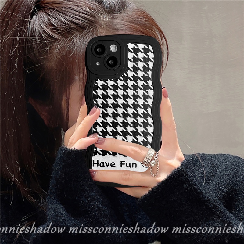 Soft Case TPU Hitam Desain Houndstooth Untuk iPhone 6 6s 7 8 Plus 11 Pro Max XR 12 13 14 Pro Max 14 Plus X XS Max SE 2020