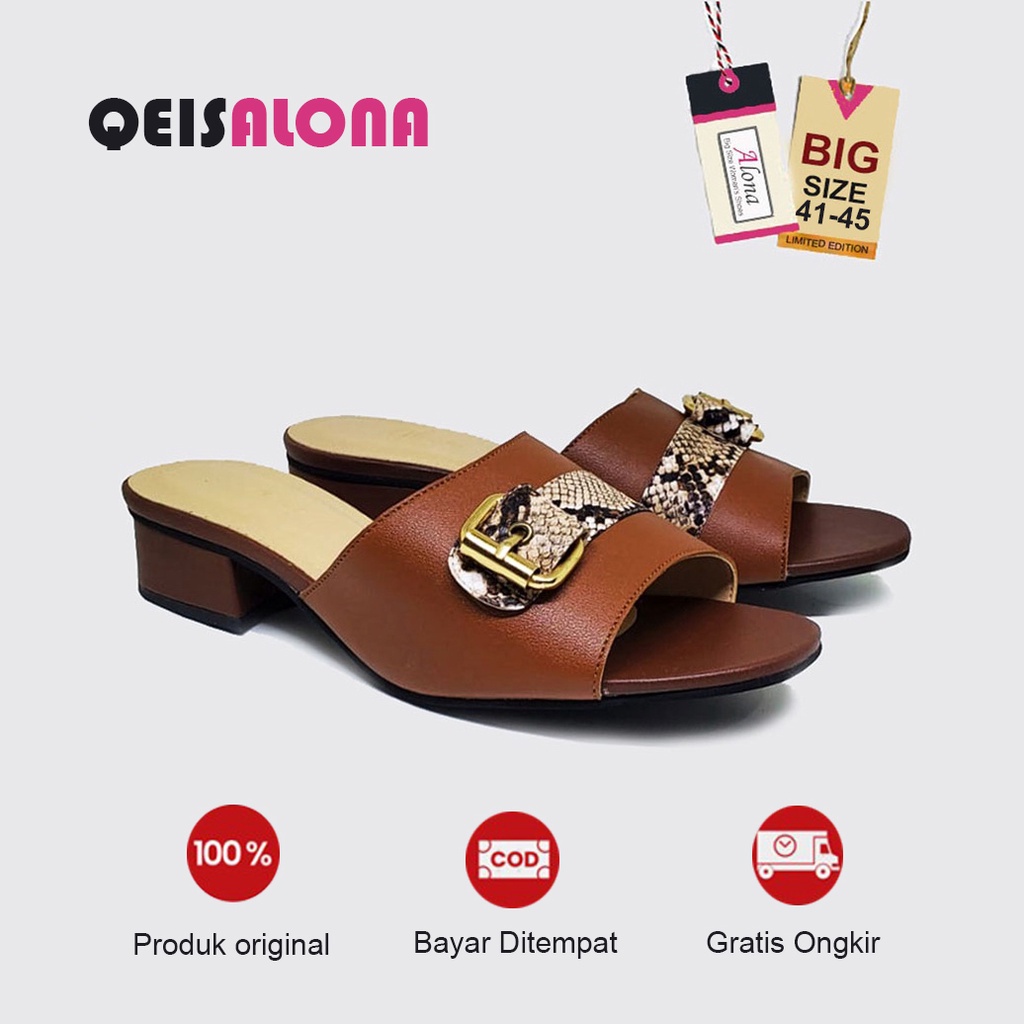 Sendal Clog Wanita  Wedges Heels 4 cm Ukuran Besar 41,42,43,44,45 / Sendal Hak Tahu Kondangan ibu ib